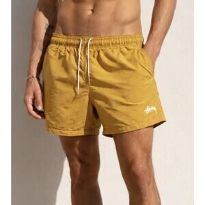 Stussy Stock Water Shorts Mens Medium Yellow 6 Inch Lined Swim Trunks